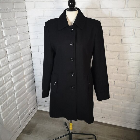 George Ladies Size Large Black Button Front Wool Blend Lined Pea Coat - Picture 1 of 9